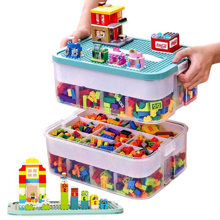Kinder Aufbewahrungsbox mit Deckel für Lego Bausteine, 2 Stufen Aufbewahrungsboxen für Lego, Stapelb