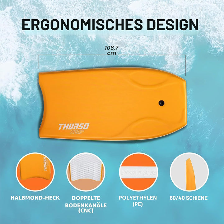 THURSO SURF Hochleistungs-Bodyboard 106,7 cm PE-IXPE-Deck HDPE-Boden FRP-Stringer Doppeltes Drehgele