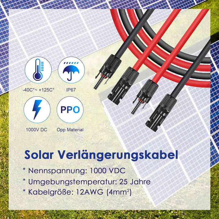 Rhein Beleuchtung Solar Kabel, Solar Verlängerungskabel mit Solarpanel Buchse und Stecker, Solarpane