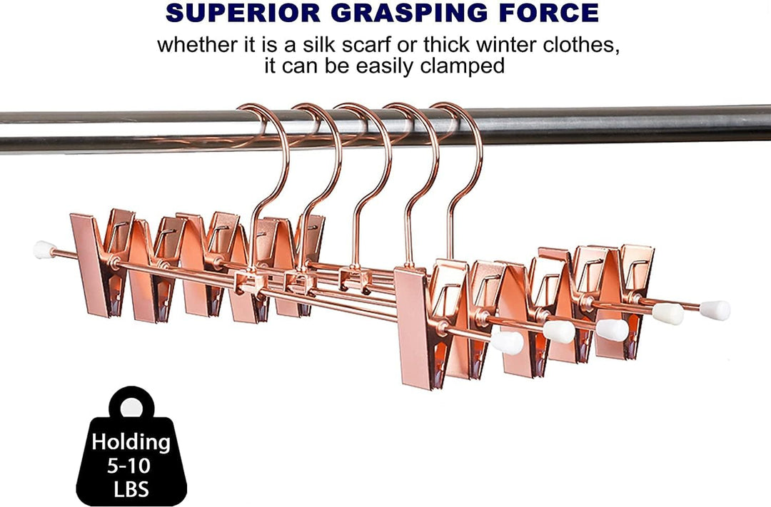 Amber Home 20 Stück 30cm Metall Kleiderbügel für Hose, Rotkupfer | Verstellbare Rutschfest Clips, Gl