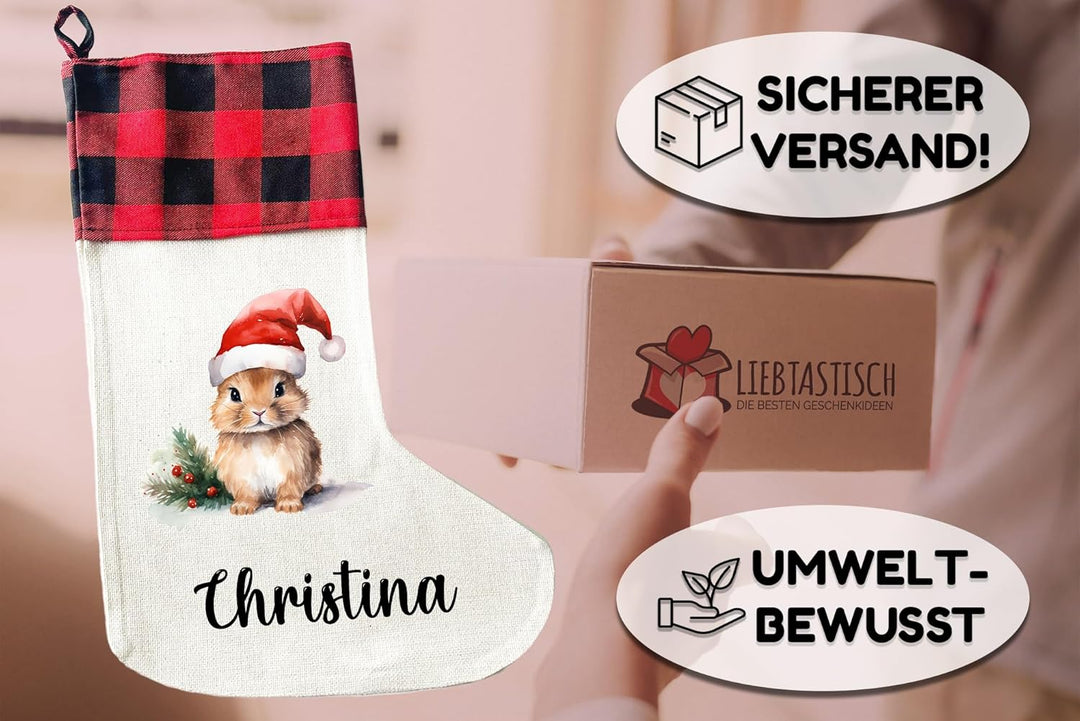 LIEBTASTISCH - Personalisierte Weihnachtssocken mit Tieren - 40cm x 30cm - Weihnachtsstrumpf zum Nik