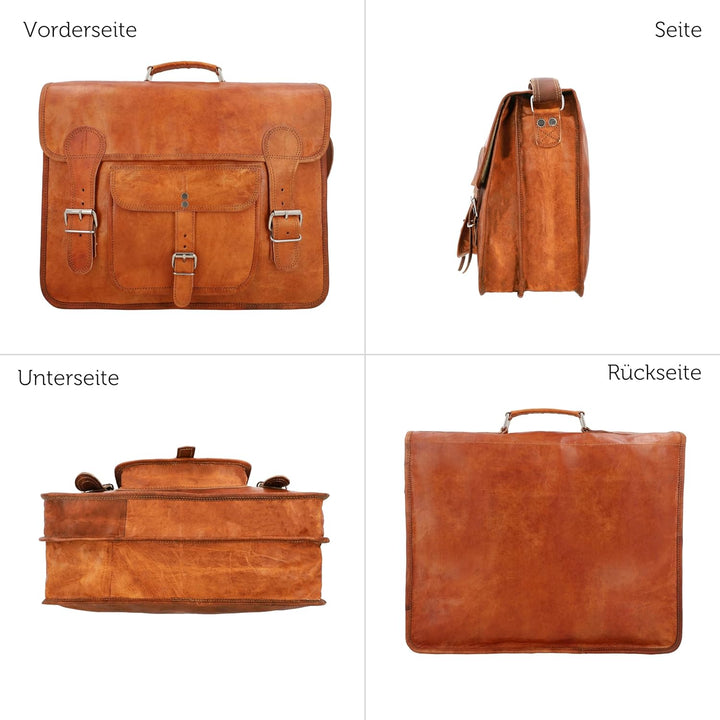 Gusti Umhängetasche Leder Leon Aktentasche Laptoptasche Braun