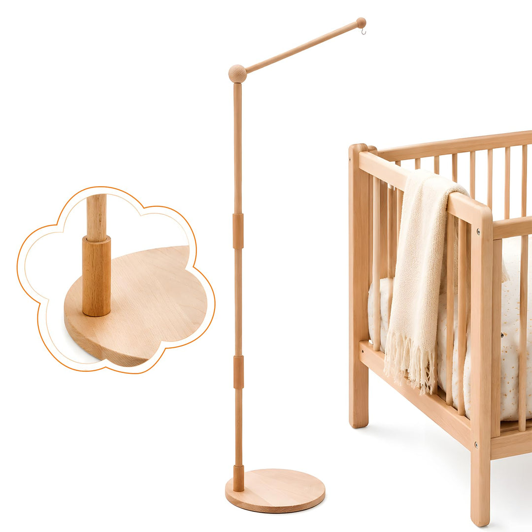 Baby Mobile Halterung aus Buchenholz, Bodenstehend &amp; 360° Drehbar | Höhenverstellbarer Mobile Stände