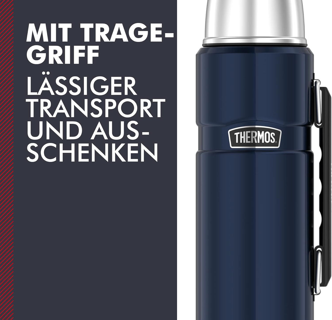 Thermos Stainless King Thermosflasche blau 1,20l - Edelstahl, absolut dicht, mit Trinkbecher und Gri