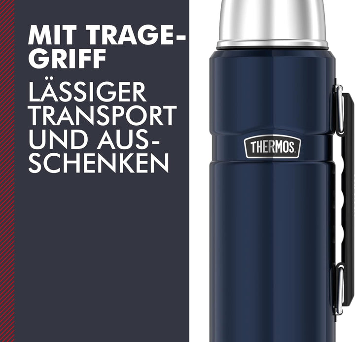 Thermos Stainless King Thermosflasche blau 1,20l - Edelstahl, absolut dicht, mit Trinkbecher und Gri