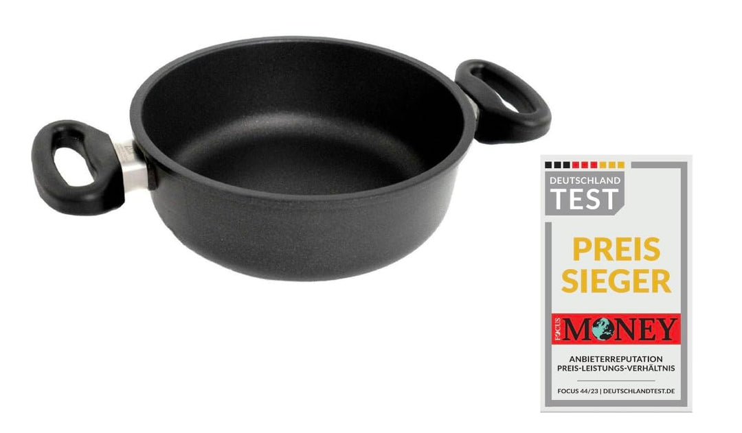 AMT Gastroguss Schmortopf, Ø 20 cm, 8 cm hoch, Bratpfanne mit zwei Seitengriffen, induktionstauglich