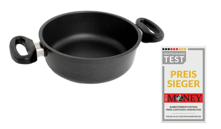 AMT Gastroguss Schmortopf, Ø 20 cm, 8 cm hoch, Bratpfanne mit zwei Seitengriffen, induktionstauglich
