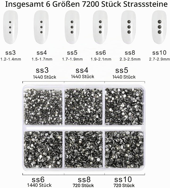 Beadsland 7200pcs Flatback Strasssteine für Nagel,Graue Strasssteine Kristall Runde Edelsteine für K