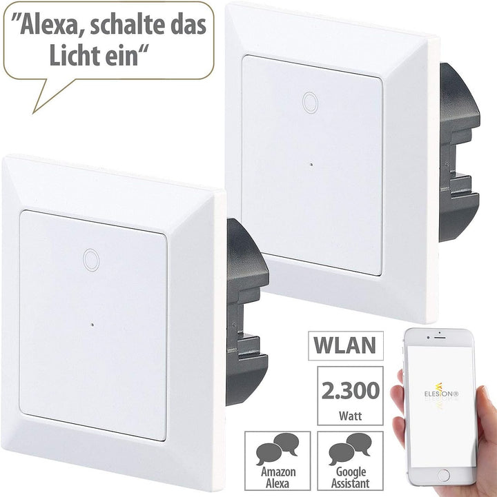 Luminea Home Control Elesion Schalter: 2er-Set WLAN-Lichttaster, App, komp. zu Siri, Alexa & Google