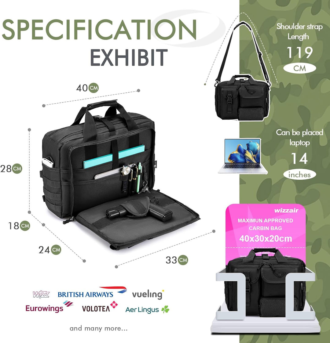 BAGZY Multifunktional Taktische Tasche Arbeitstasche Herren Militär Tasche Umhängetasche 14/15,6 Zol