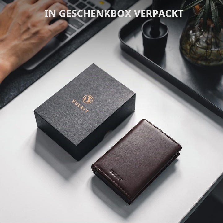 VULKIT Kreditkartenetui RFID-blockierende Pop-Up-Kartentasche aus Echtem Leder mit Geldscheinfach, A