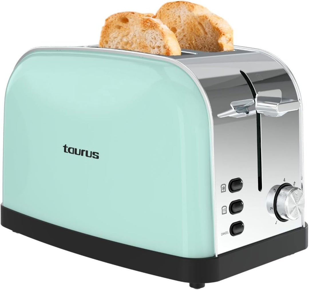 Taurus Toaster, 950 W, 2 Schlitze, 135 x 35 mm, 7 Stufen, 3 Funktionen, Gehäuse aus Edelstahl, selbs