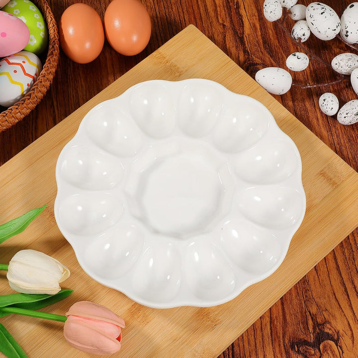 Keramik Eierplatte Deviled Egg Tray für Gefüllte Eier Ostereier Servierplatte mit Mehrfachfächern fü