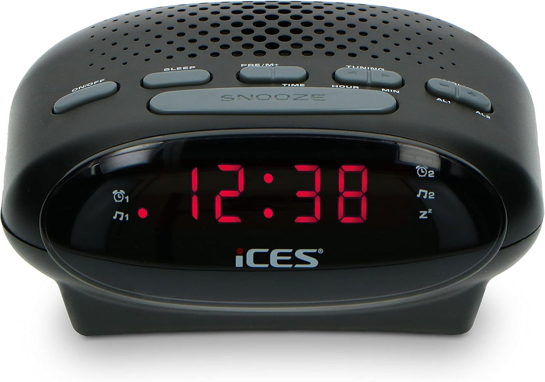 iCES ICR-210 Uhrenradio - Radiowecker mit 2 Weckzeiten - PLL FM - Schlummerfunktion - Sleeptimer - G