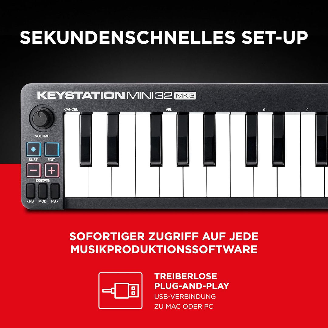 M-Audio Keystation Mini 32 MK3 - Ultra-portabler Mini USB MIDI Keyboard Controller mit MPC Beats Key