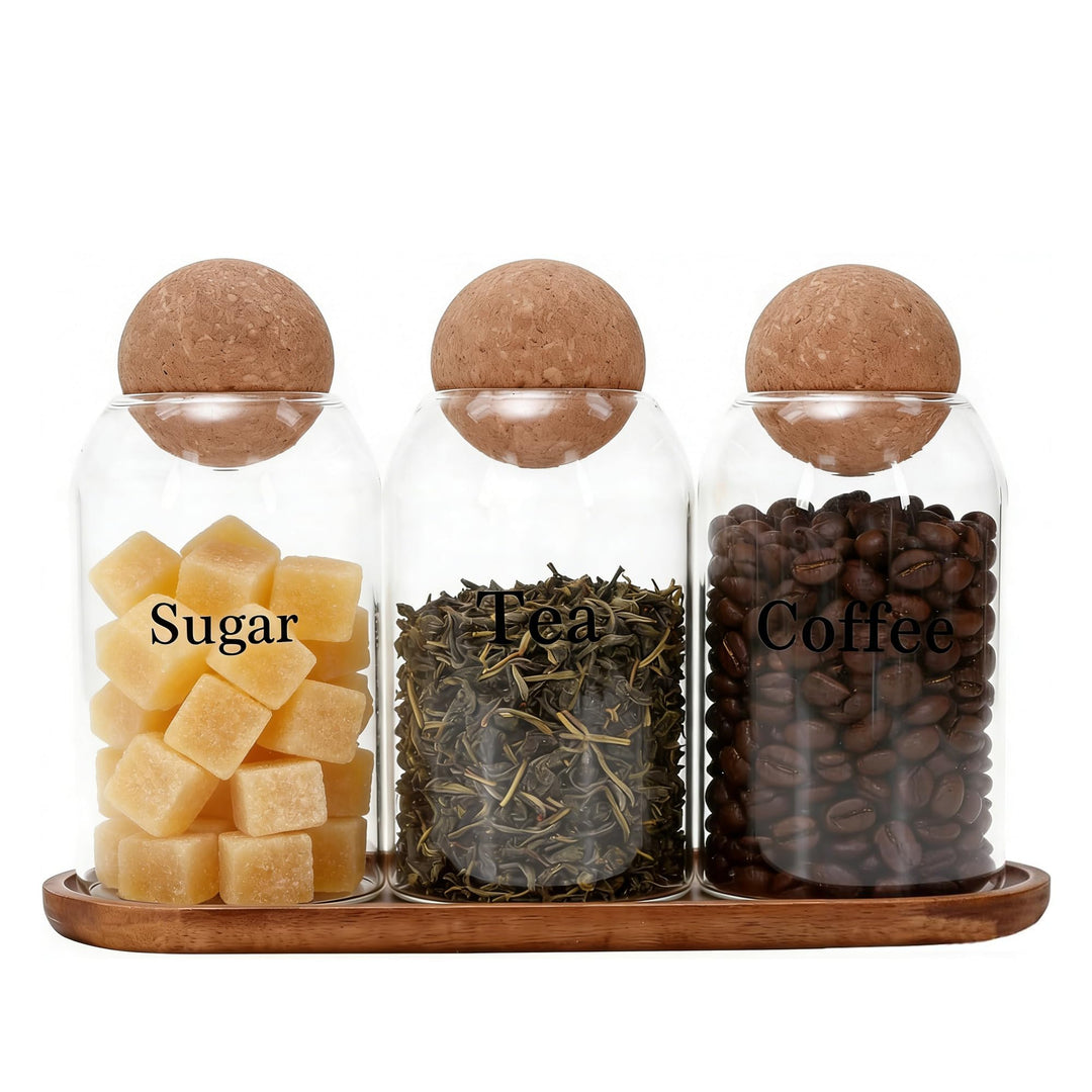 Kaffeedose 500ml 3er Set Enthält Kaffeebehälter, Teedose und Zuckerdose Glas, Kaffeebohnen Behälter