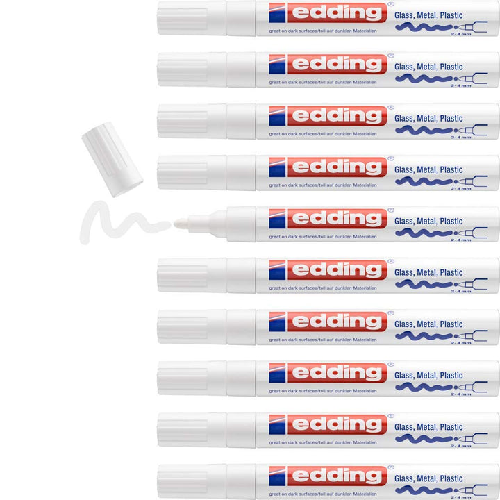 edding 750 Glanzlackmarker - weiss - 10 Lackmarker - Rundspitze 2-4 mm - Lackstift für Glas, Stein,