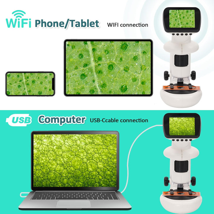 2in1 Mikroskop für Kinder,Tragbares Mikroskop für Kinder mit 2.4 Zoll LCD-Display und 1000X Grosse V