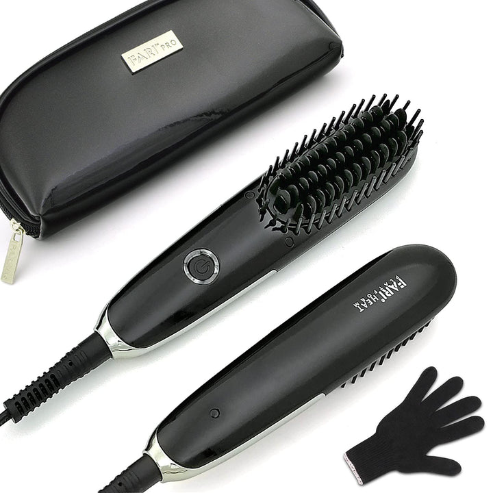 Mini Haarglätter Bürste, FARI Reise Haarglätter Bürste Dual Voltage Ionen Heisskamm mit Reisetasche