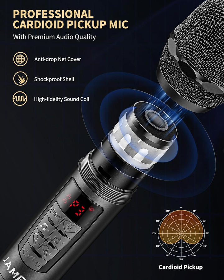 JAMELO Kabelloses Mikrofon, 2.4G Handmikrofon mit Hall & Equalizer, Bluetooth-Empfänger, für Karaoke
