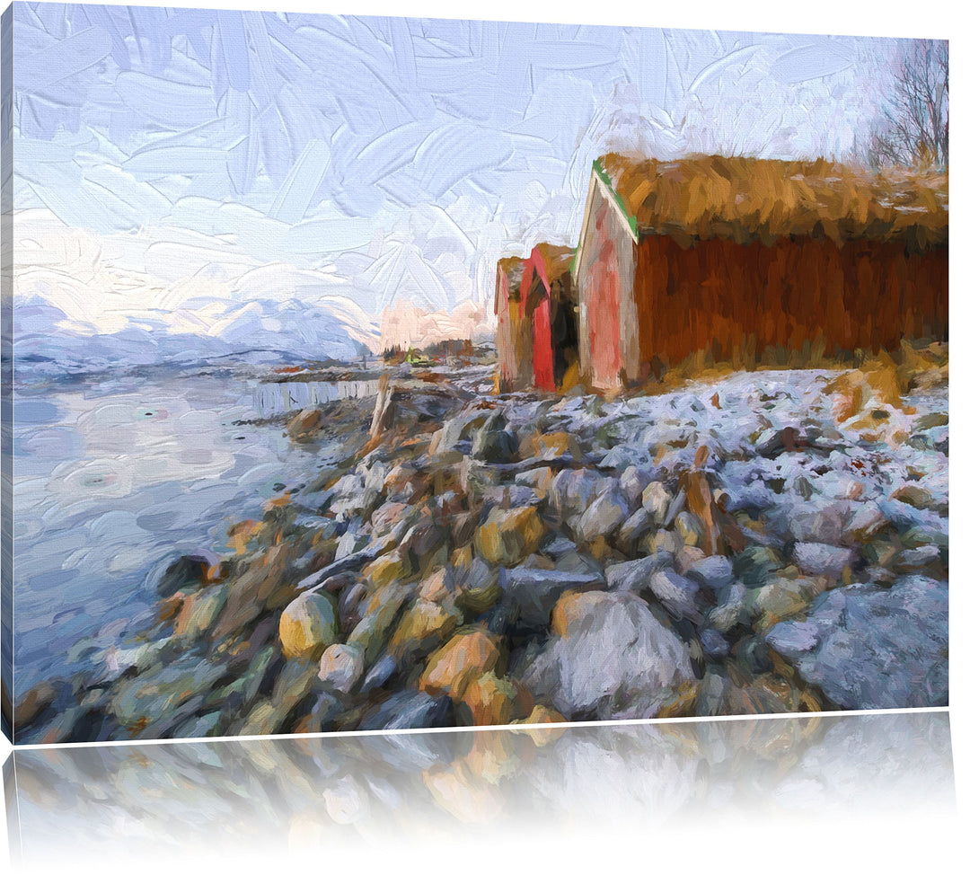 Pixxprint Küste der norwegischen See Tromso Kunst Pinsel Effekt, Format: 100x70 auf Leinwand, 100x70
