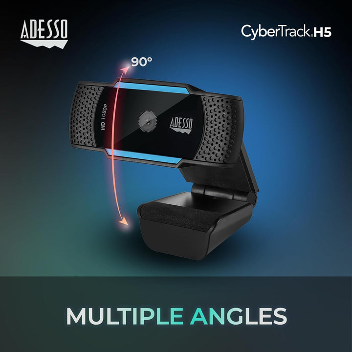 Adesso CyberTrack H5 Webcam HD 1080P - Autofokus-Webcam - eingebautes Doppelmikrofon - Stativhalteru