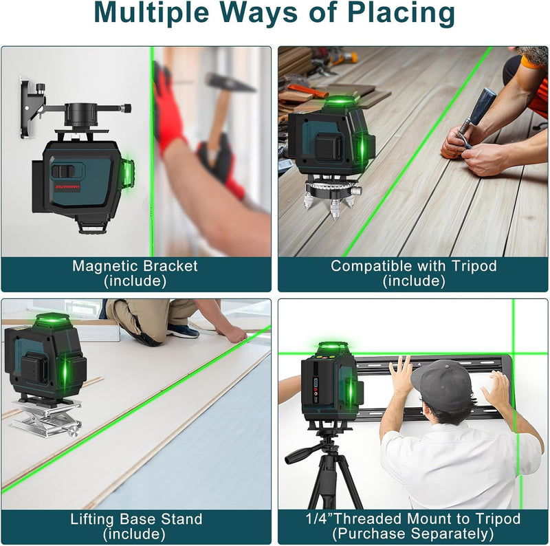 40M Selbstnivellierendes Lasermiveau, 4 x 360° Grüne Kreuzlaserlinie, Linienlaser-Nivelliergerät im