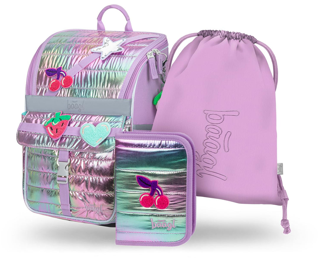 Baagl Schulranzen Mädchen Set 3 Teilig (Zippy Schultasche für 1. Klasse, Mäppchen, Turnbeutel), Grun