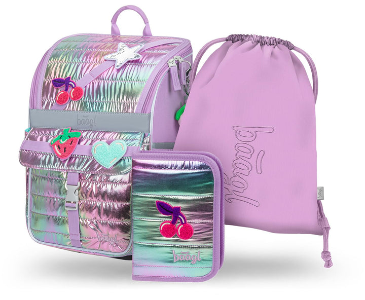 Baagl Schulranzen Mädchen Set 3 Teilig (Zippy Schultasche für 1. Klasse, Mäppchen, Turnbeutel), Grun