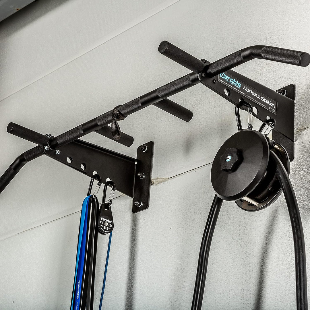 aerobis® Workout Station | Premium Klimmzugstange | Innovative Fitnessgeräte Befestigung + Lagerung