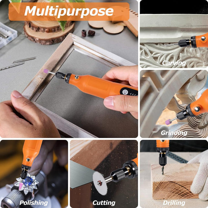 Carehabi Multifunktionswerkzeug Akku, mit LED-Licht, 3 Gang Graviergerät(5000-15000rmp),3.7v Mini Dr