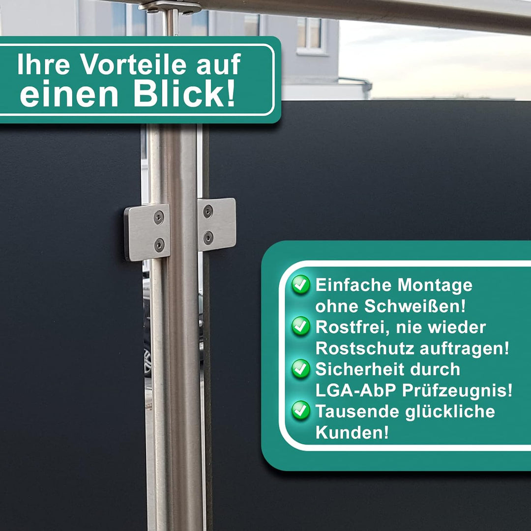 PRIOstahl Glashalter 4 Stück Glasklemmen Set Edelstahl Abstandhalter Klemmhalter V2A 45 X 45 x 26 mm