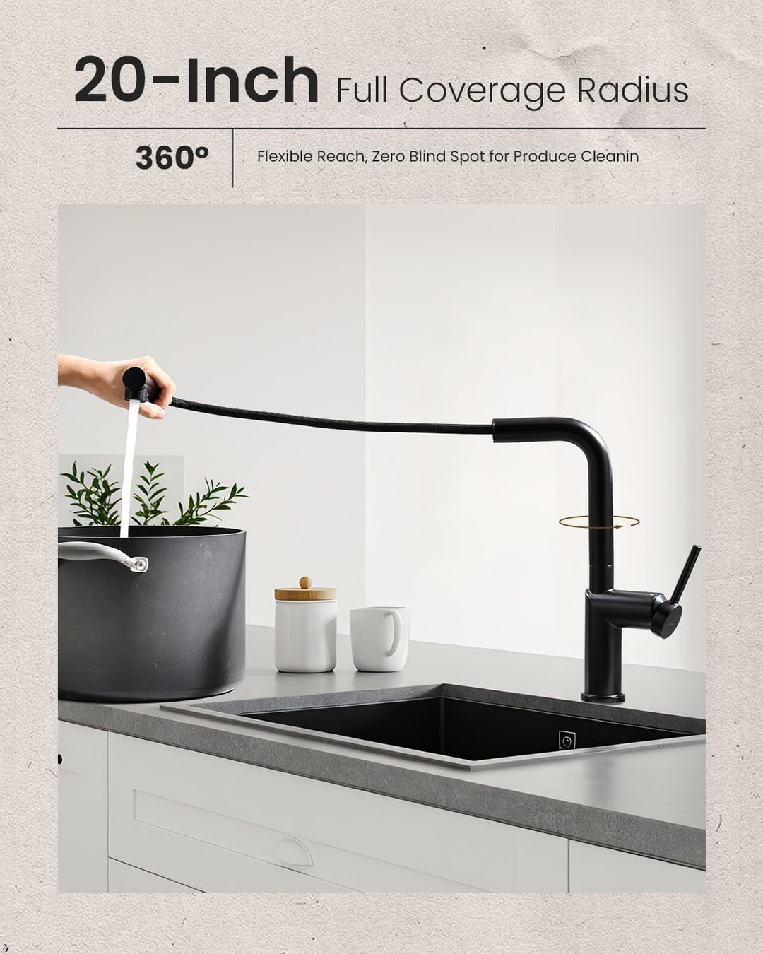 APPASO Wasserhahn Küche mit Brause, Küchenarmatur Ausziehbar Hochdruck, 360° Drehbar Mischbatterie m