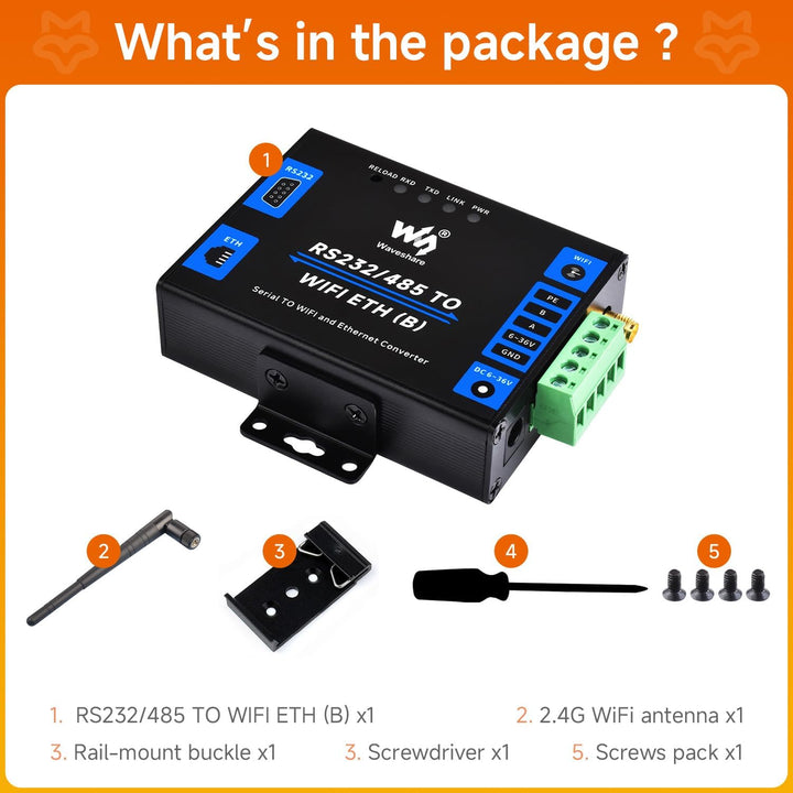 LUCKFOX RS232/485 to WiFi and Ethernet, Industrial Grade Serial Server with Metal Case, Modbus Gatew