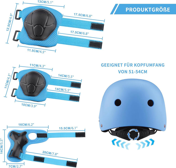 ZWOOS Kinder Knieschoner Set mit Helm, Inliner Schutzausrüstung Kinder 3-10 Jahre, Knieschützer Kind