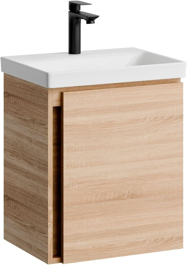 Planetmöbel Waschtisch mit Unterschrank 50 cm, Waschbeckenunterschrank hängend, Soft-Close, Badmöbel