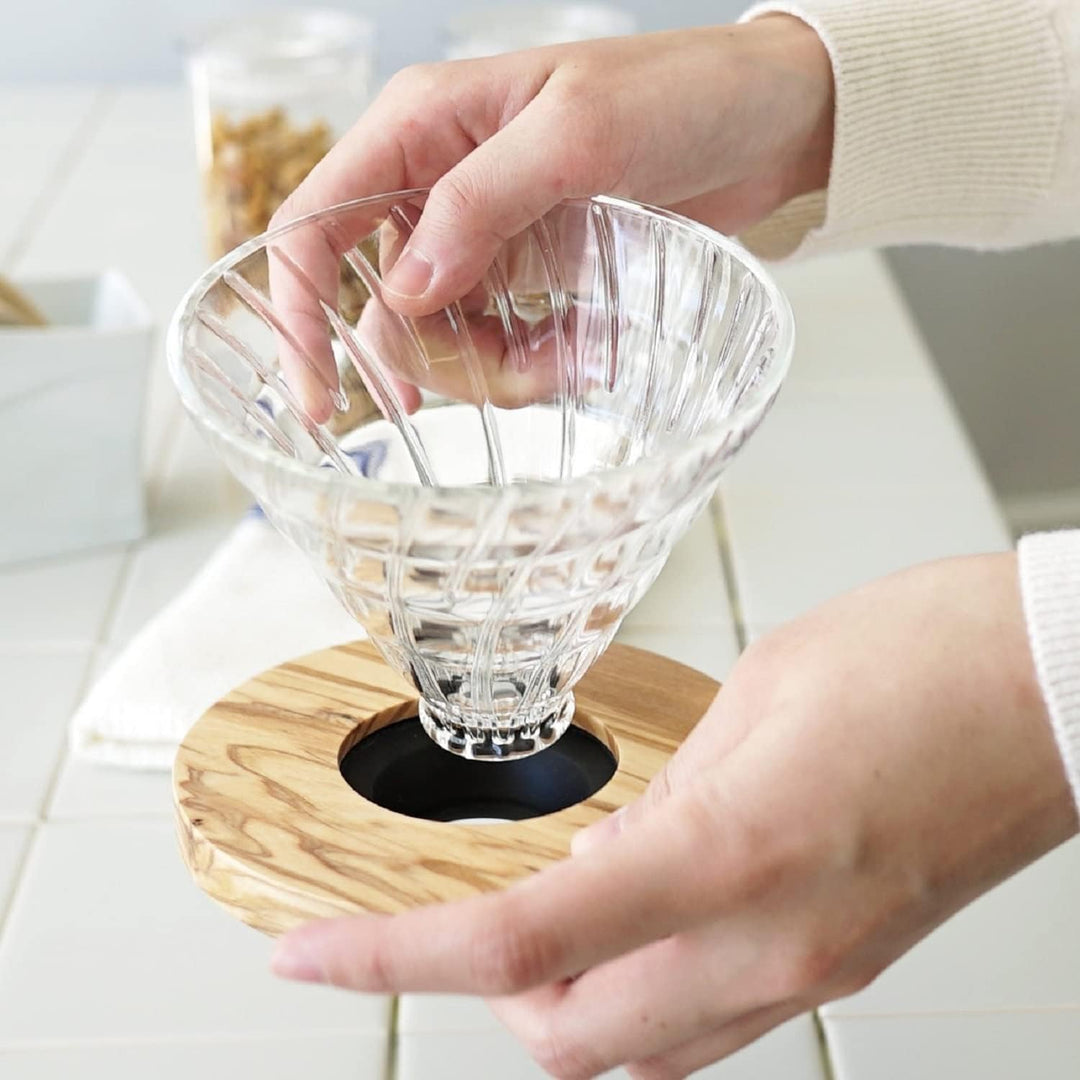HARIO VDGR-01-OV V60 Hitzebeständiges Glas Transparent Kaffee-Tropfer Olivenholz 01 Kaffee-Drip für
