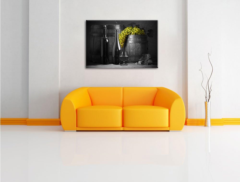 Pixxprint Fässer mit Weintrauben und Wein als Leinwandbild/Grösse: 100x70 cm/Wandbild/Kunstdruck/fer