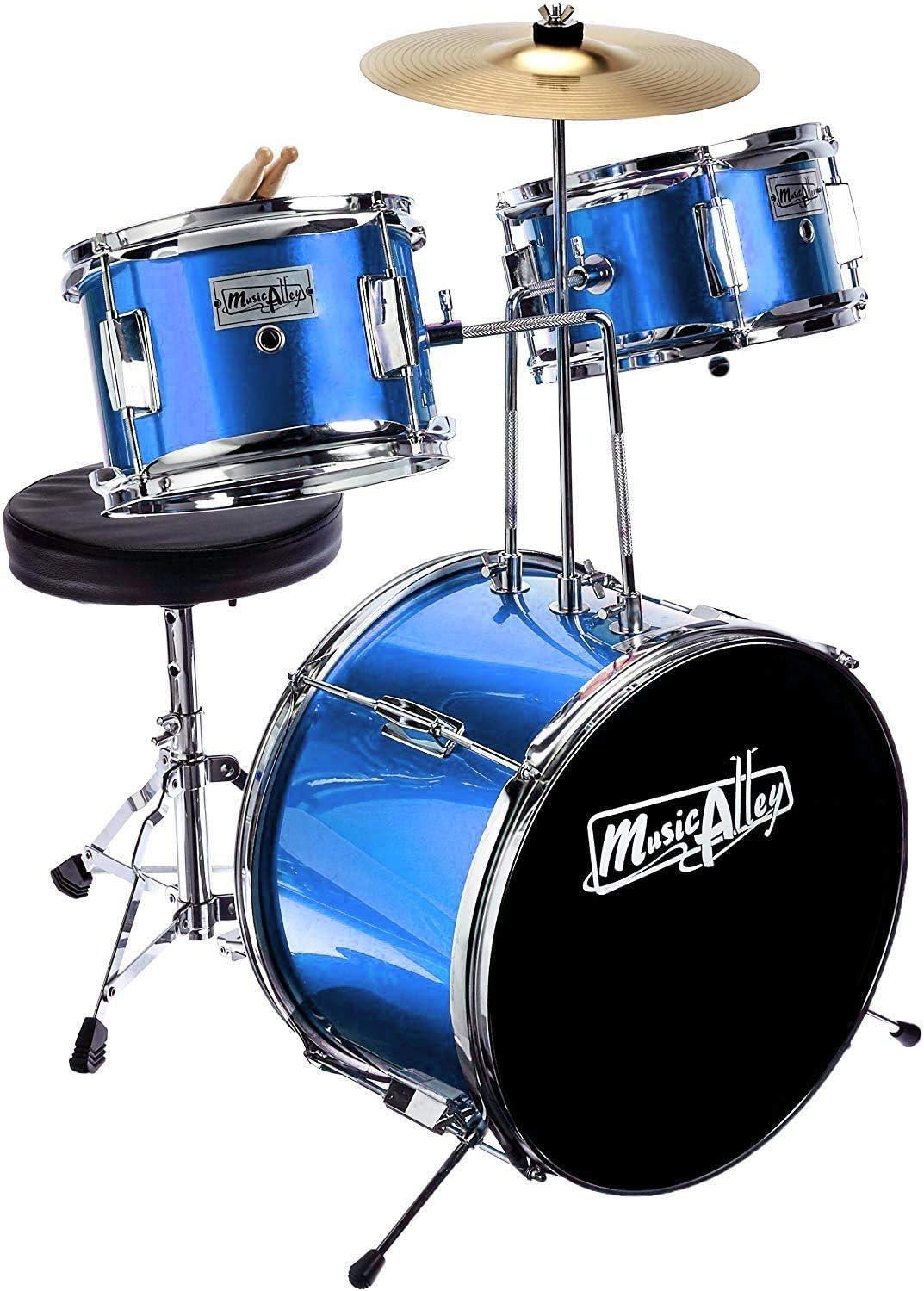 Music Alley Junior Drum Kit for Kids with Kick Drum Pedal & VARTA Batterien AA Blue Bundle mit AA Mi