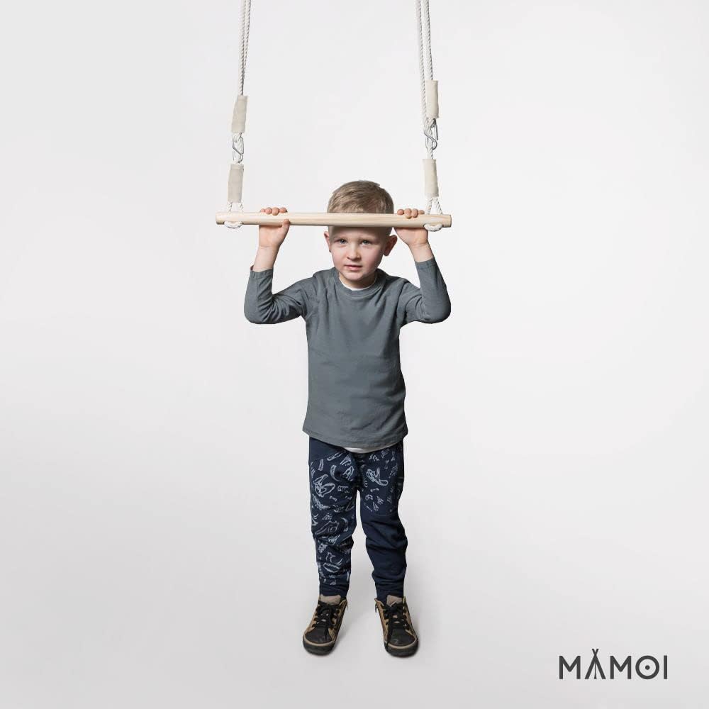 MAMOI® Trapez schaukel, Turnringe aus Holz, Turngeräte für Kinder Indoor und Outdoor, Ringe schaukel
