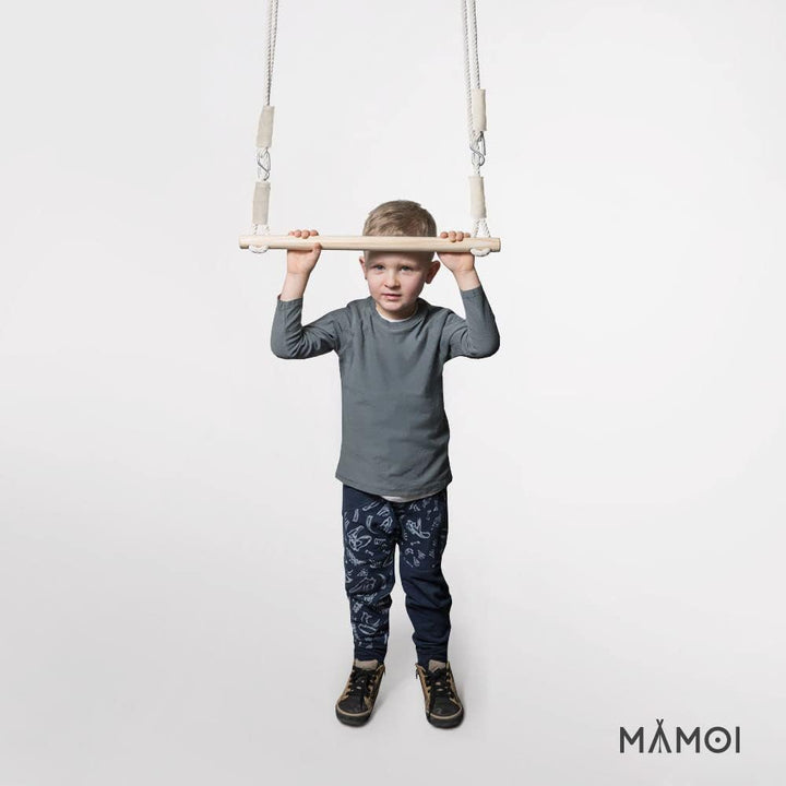 MAMOI® Trapez schaukel, Turnringe aus Holz, Turngeräte für Kinder Indoor und Outdoor, Ringe schaukel