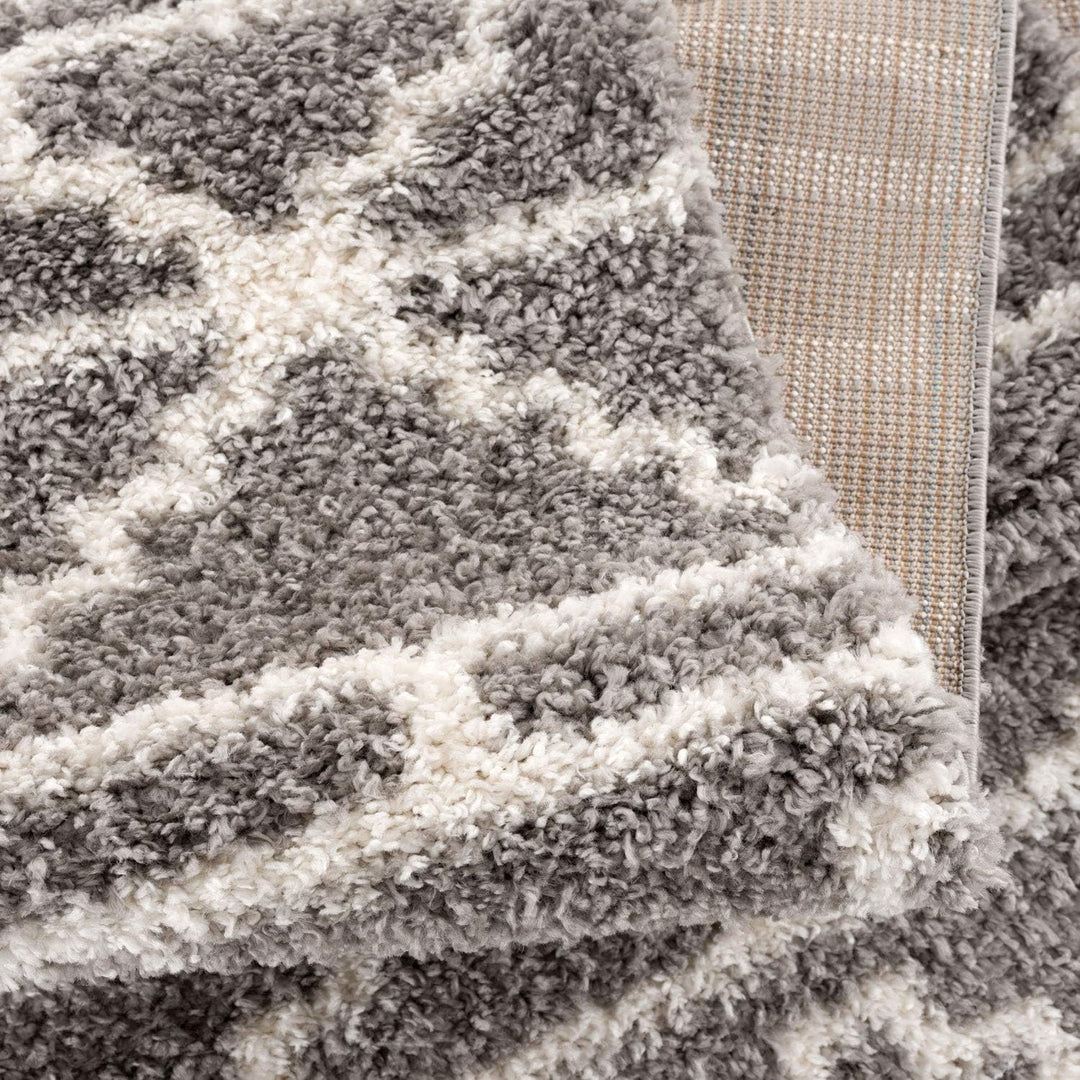 carpet city Teppich Hochflor Wohnzimmer - Ethno Skandi Stil 80x200 cm Grau Creme - Teppich-Läufer mi