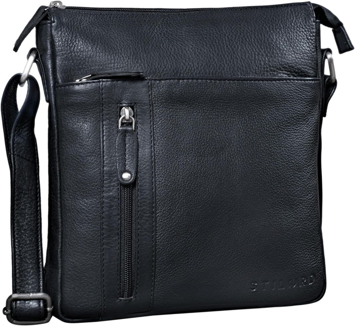 STILORD 'Brady' Messenger Bag Leder Schwarz klein Umhängetasche Schultertasche für iPad 10,1 Zoll Ta