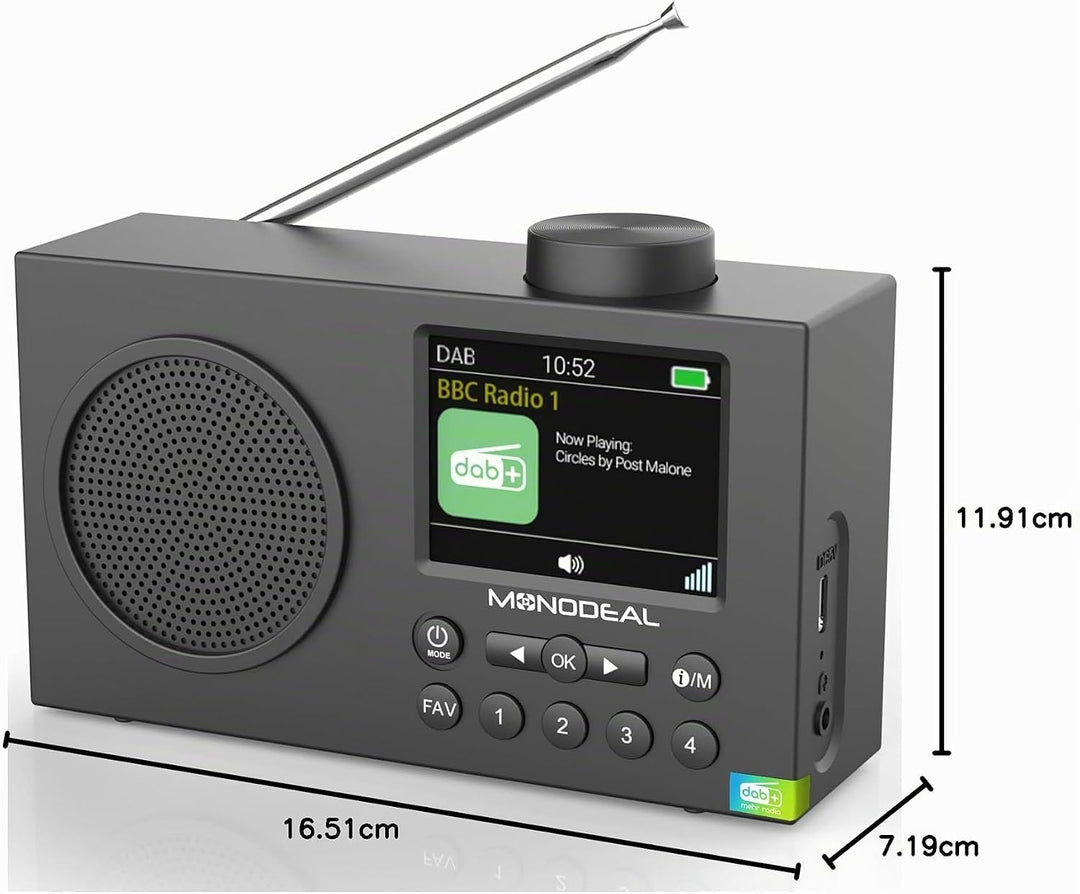 DAB Radio mit Bluetooth, DAB Plus Radio mit 3" Grosses TFT Display, Rechargeable Dab+ Radio Klein, K