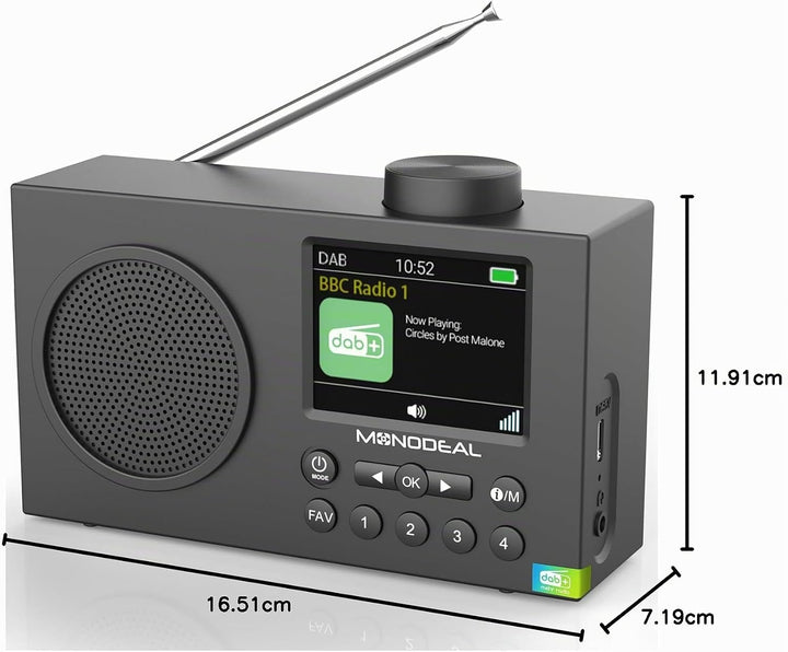 DAB Radio mit Bluetooth, DAB Plus Radio mit 3" Grosses TFT Display, Rechargeable Dab+ Radio Klein, K