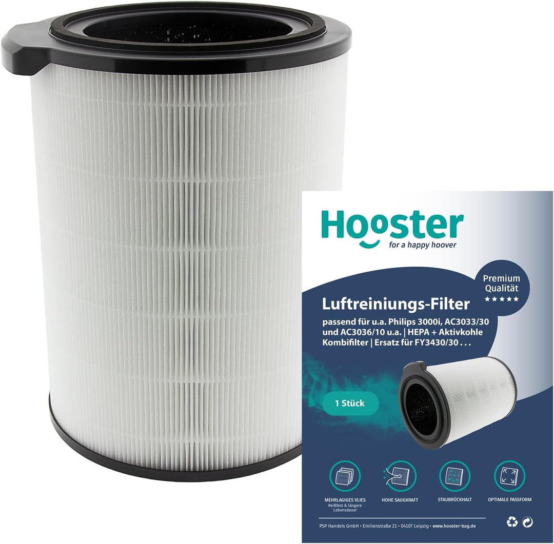 1 Filter passend für Philips 3000i Luftreiniger AC3033/30 und AC3036/10 u.a. | HEPA + Aktivkohle Kom