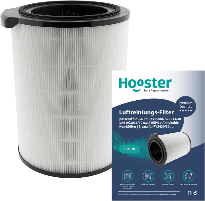 1 Filter passend für Philips 3000i Luftreiniger AC3033/30 und AC3036/10 u.a. | HEPA + Aktivkohle Kom
