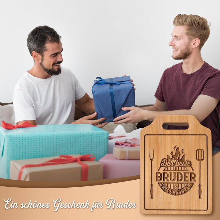 Giftasy Personalisierte Geschenke für Bruder - Bambus Schneidebrett mit Spruch, Bruder Geschenke Geb