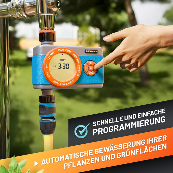 GRÜNTEK Digitale Bewässerungssteuerung mit Digitalanzeige, Flexibler Bewässerungscomputer mit Wahl d