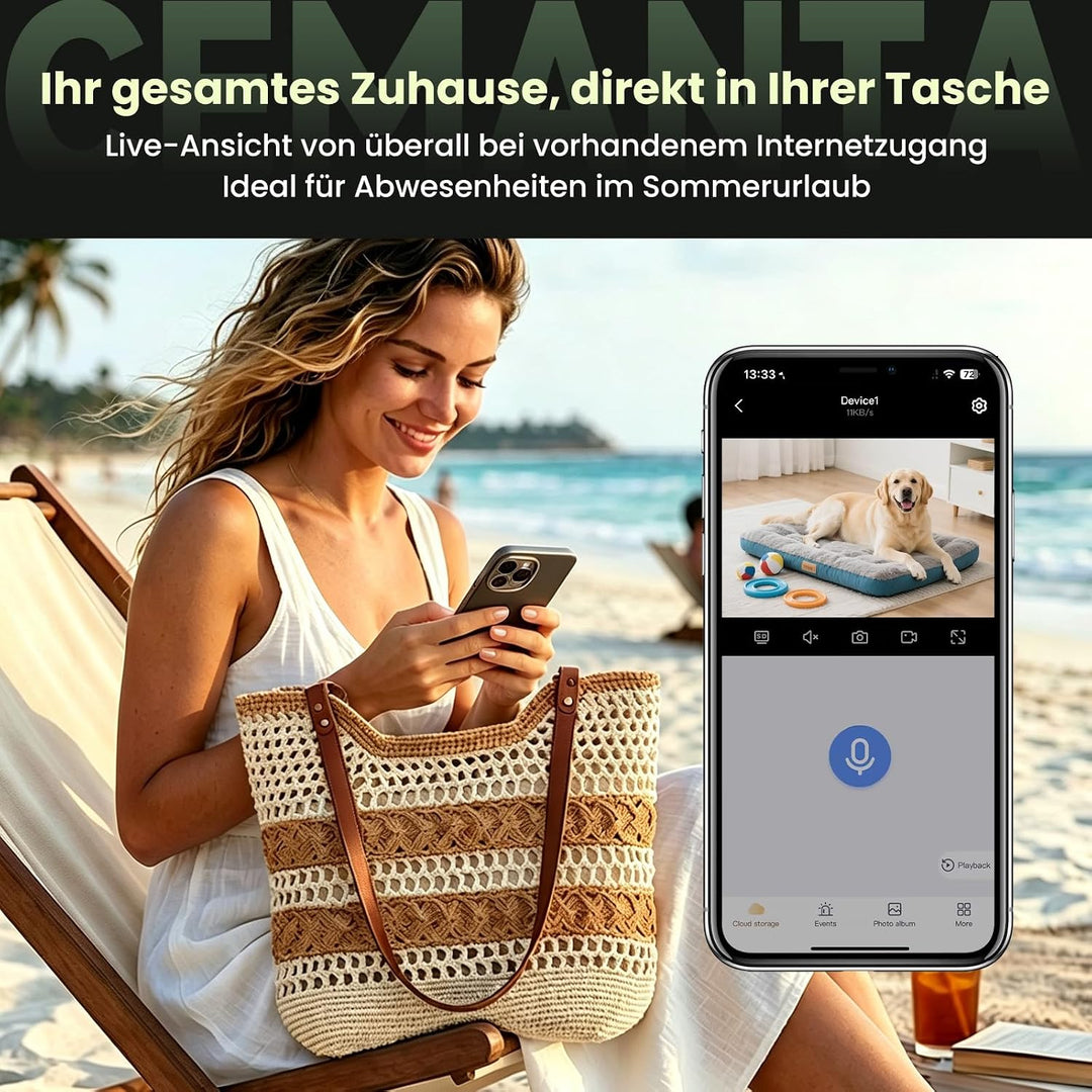 4MP Überwachungskamera für den Innenbereich, Kein Abonnement, 2,4/5GHz WLAN, 360° PTZ, Zwei-Wege-Aud
